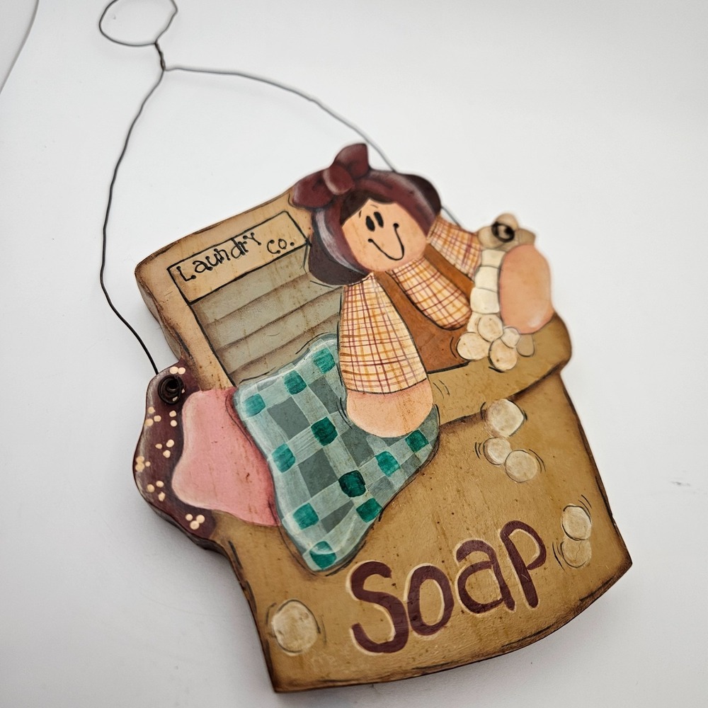 Cottage Core Laundry Room Wall Hanging Soap Washboard Girl Wood Decor Primitive - Picture 2 of 8